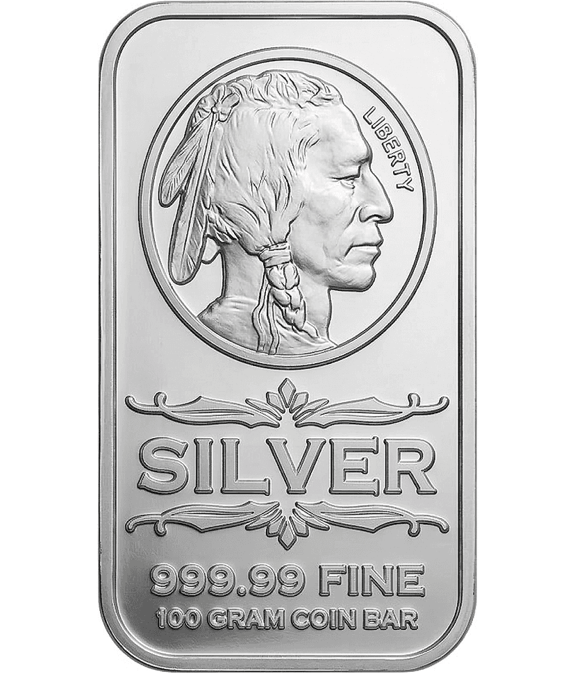 100 Gram American Indian Head & Eagle Shield Design – USA Fantasy Style Silver-Plated Coin Bar