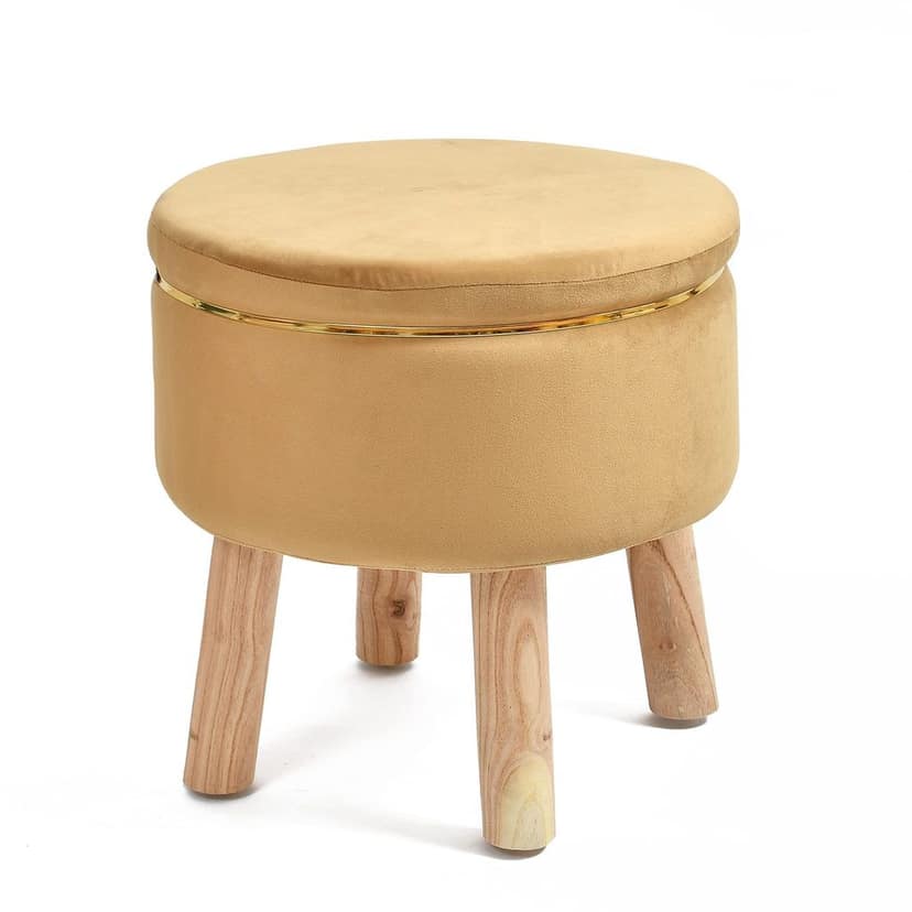 SmartKart Ottoman Pouffe Stool for Living Room Poof Sitting Furniture Footrest Pouffe for Sitting | Foot Stool for Office, 16x16x16 Inch, Brown (Combo, Cream) view 2