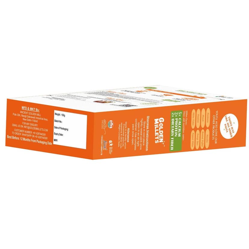 Golden Millets High fibre Pasta Combo | No Maida | Kids Friendly Pasta | Foxtail Millet Pasta | Little Millet Pasta | Barnyard Millet Pasta | Penne Pasta With Tastemaker Pack of 3,450g view 2