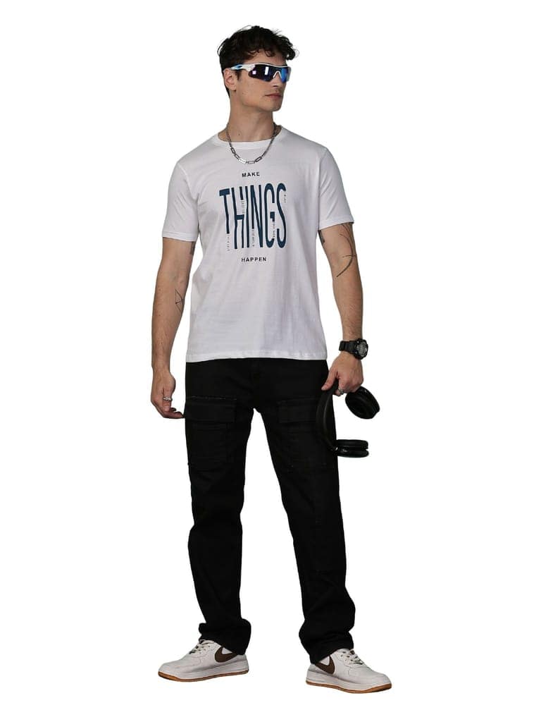 Cotton White Graphics T-Shirt view 5
