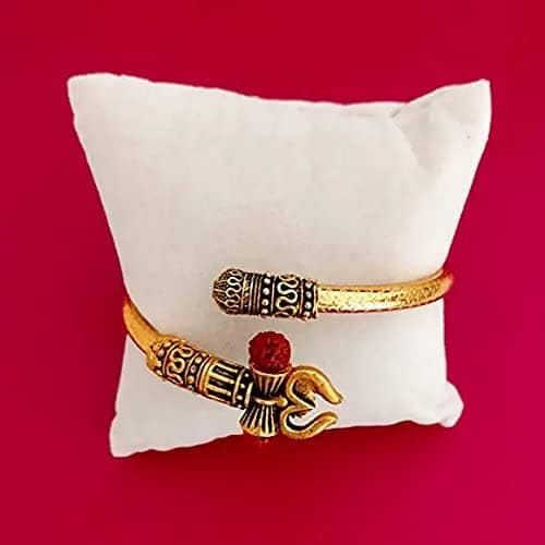 Shiva Trishul Damroo Rudraksha Kada Designer Lord Shiv Bahubali Cuff Bracelet Bangle for Men view 2