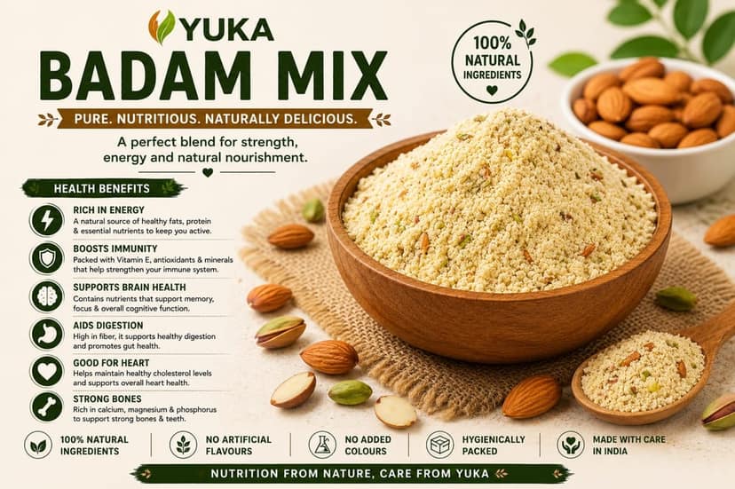 YUKA Badam Mix 100g | Almond, Pistachio & Cashew Health Drink Mix view 3