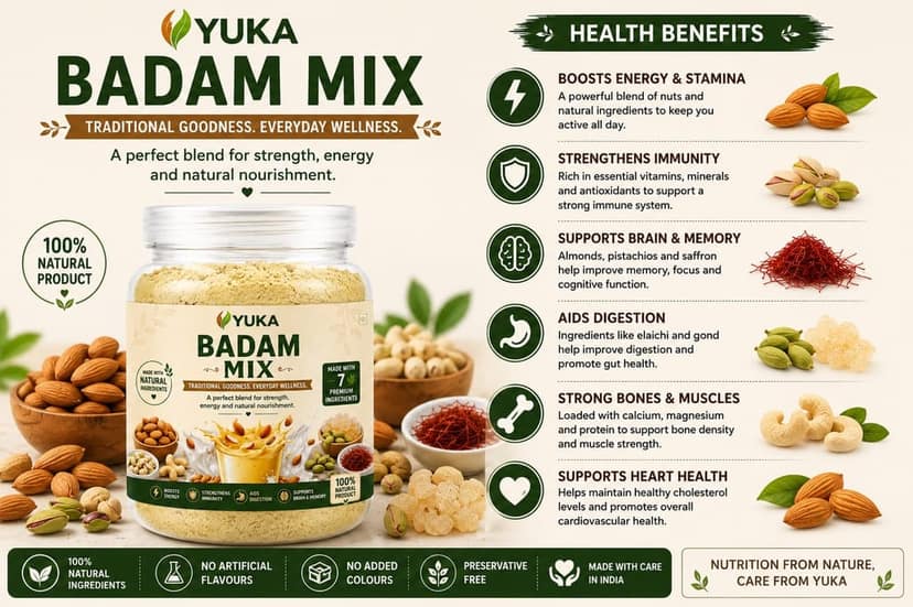 YUKA Badam Mix 100g | Almond, Pistachio & Cashew Health Drink Mix view 4