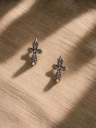 AXORA LIFE 925 Sterling Silver Vintage Cross Design Silver Hoop Earrings Bold & Timeless Style
