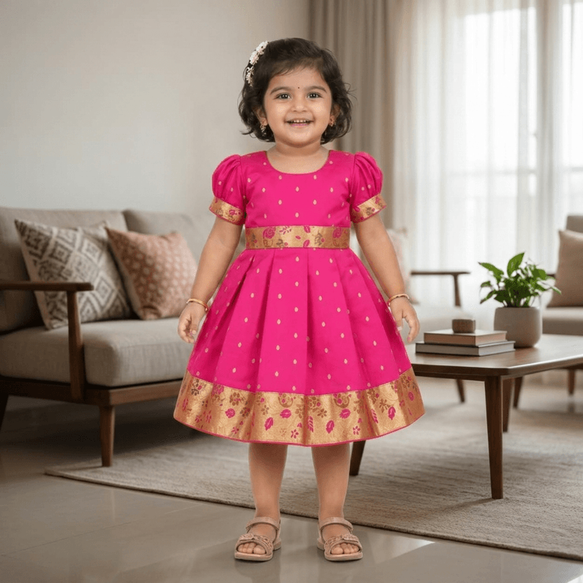 luster Frock taffata-Paithani Age (0 to 5) (4-5 Years, Peach) view 3