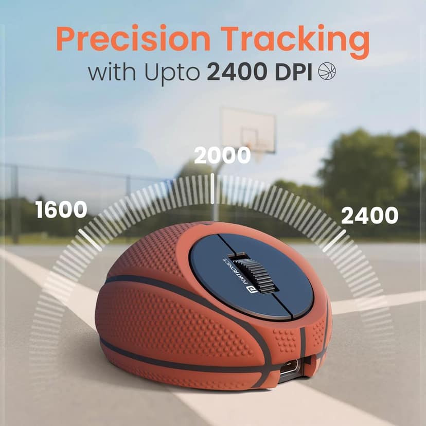 Portronics ToadPlay Basketball Mini Wireless Bluetooth Mouse with Dual Wireless Connectivity (BT + 2.4 GHz), Rechargeable Battery, Noise-Free Clicking, Multi-Device Pair, Adjust Sensitivity (Brown)