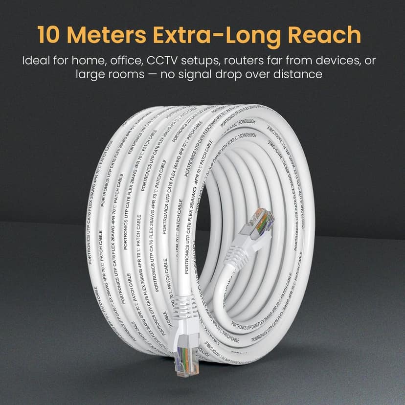 Portronics NetX10 CAT-6 Ethernet Cable 10M, RJ45 to RJ45 LAN Cable, 1000 Mbps Speed view 4