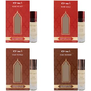 Ossa Rose Velvet And Gold, Oud Royale And Incense Unisex Concentrated Perfums Alcohol Free Attar Combo (Pack of 4)