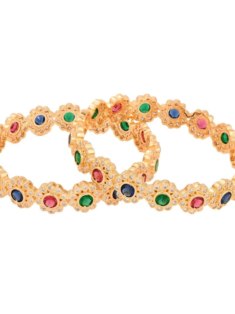 Set of 2 Gold Toned Multi Coloured AD studded Handcrafted Bridal kangan Bangles view 7