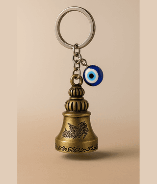 Guardian Bell Keychain with Evil Eye Yellow Finish Protection Bell, Lucky Spiritual Ghanti Keyring for Riders, Bike Keychain for Men & Women, Car Keys, Home Keys & Gifting Accessory
