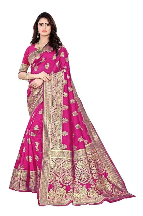 Buy Pink Banarasi Silk Saree With Blouse Piece, Saree Length: 5.50 Mtr, Blouse Length: 0.80 Mtr view 2