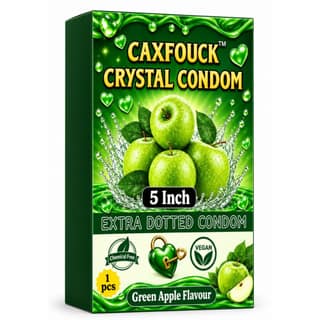 Caxfouck Crystal Condom Green Apple Flavor 5 Inch Extra Dotted & Comfort Reusable Condom (1 Pc)