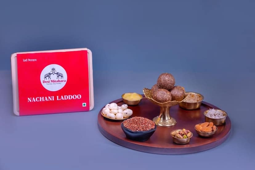 Desi Mitahara's 's Nachani Ladoo - Made with Ragi, Jaggery & Cow Ghee - Traditional Indian Sweet - Healthy, Nutritious Snack - 480g Pack - No Artificial Colours - Suitable for All Ages view 3
