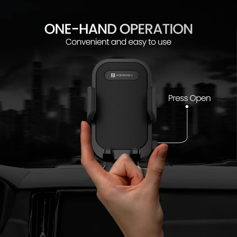 Portronics Clamp M4 Car Phone Holder Stand with 360 Degree Rotation, Strong Grip, Suction Cup Mount, Single Hand Use, Shockproof Build, Mobile Stand for Car (Black) view 3