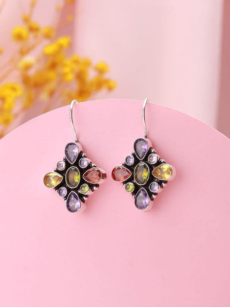 Silver plated Multi CZ Statement Minimal Officewear Hook Earring view 2