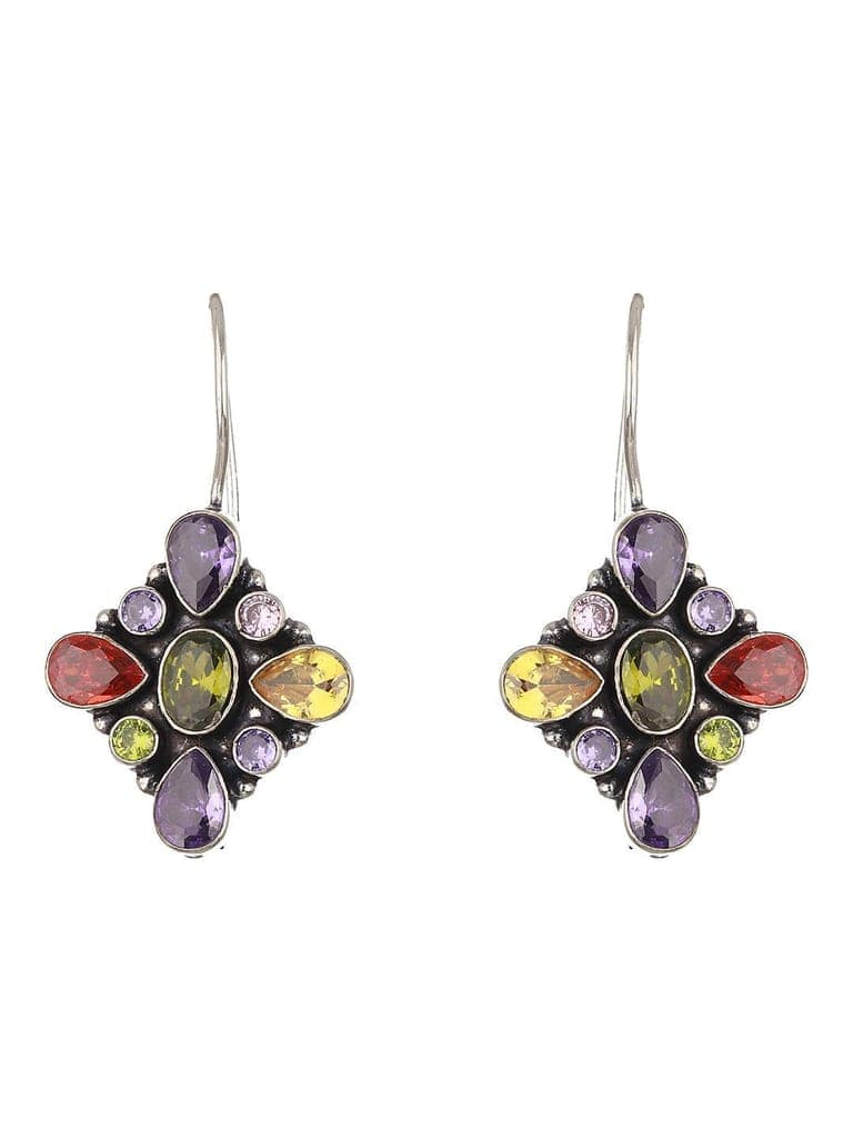 Silver plated Multi CZ Statement Minimal Officewear Hook Earring view 5