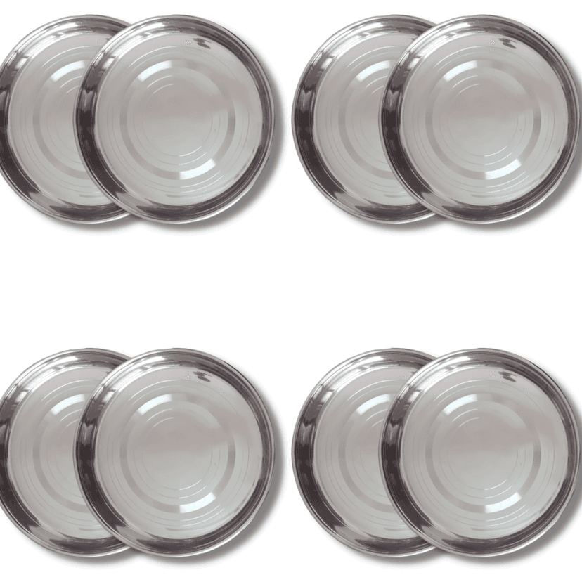 SHINI LIFESTYLE Stainless Steel Plate, khumcha, Thali, laser design, mid size dinner plate 8pc