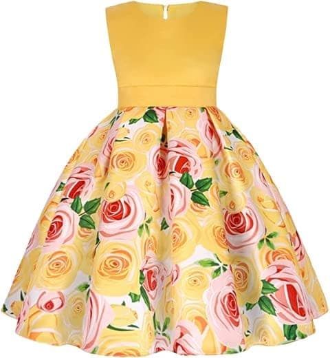 Buy & Try Girl's Satin 3D Flower Printed Frock Dress for Kids. view 7