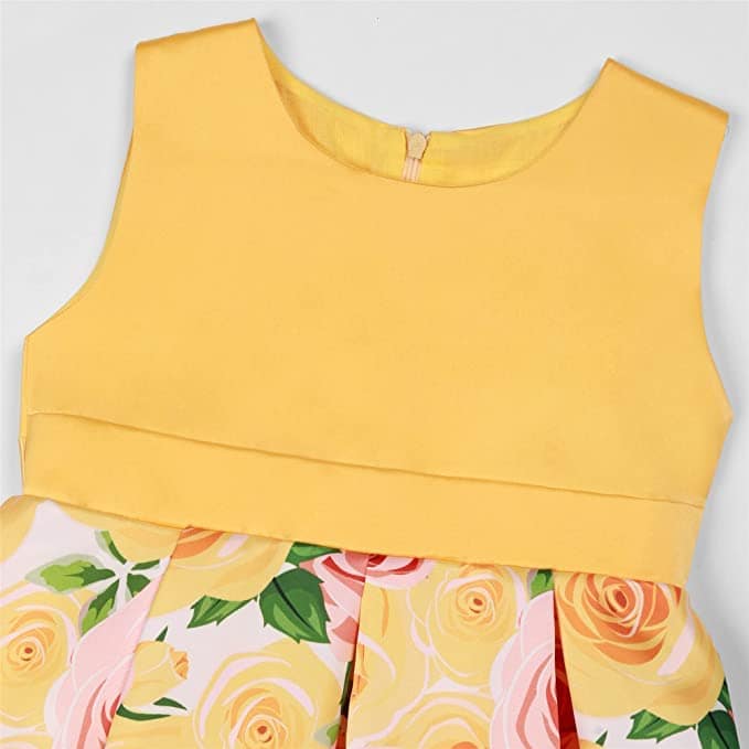 Buy & Try Girl's Satin 3D Flower Printed Frock Dress for Kids. view 9