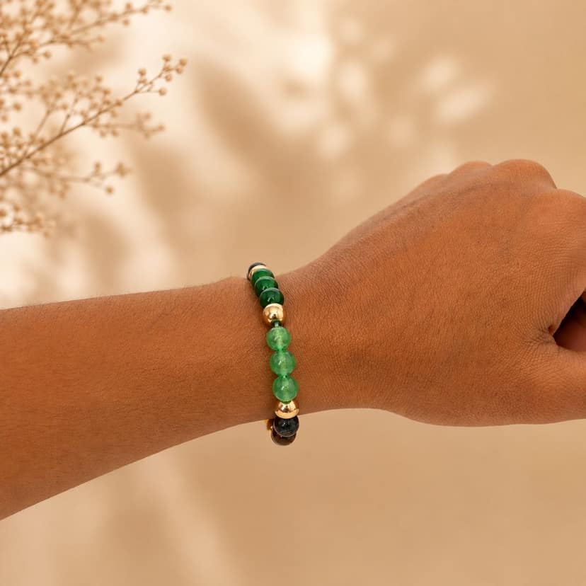 Shrifal Certified Dhan Yog Money Magnet Bracelet for Men & Women | Natural Pyrite, Citrine, Green Aventurine, Tiger Eye & Clear Quartz Crystal 8mm Beads | Wealth, Luck & Prosperity view 2