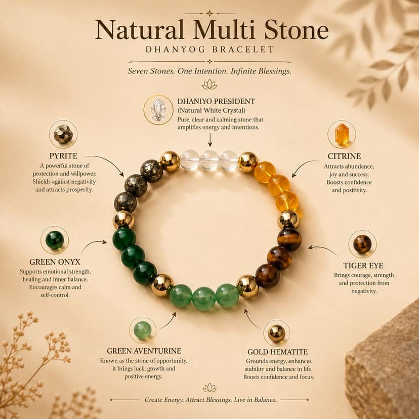 Shrifal Certified Dhan Yog Money Magnet Bracelet for Men & Women | Natural Pyrite, Citrine, Green Aventurine, Tiger Eye & Clear Quartz Crystal 8mm Beads | Wealth, Luck & Prosperity view 4