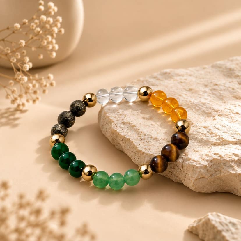 Shrifal Certified Dhan Yog Money Magnet Bracelet for Men & Women | Natural Pyrite, Citrine, Green Aventurine, Tiger Eye & Clear Quartz Crystal 8mm Beads | Wealth, Luck & Prosperity view 5