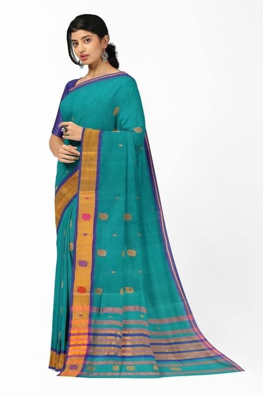 APCO Handloom - Women's Venkatagiri Pure Cotton Handloom Saree, Blue 07 view 2