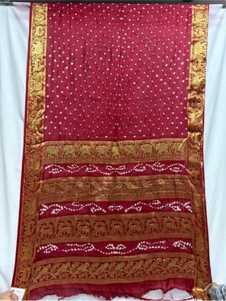 Kala Sanskruti All Over Red Color Art Silk Bandhani Saree 6.5M with Blouse Piece Elegant Traditional Wear Bridal Unique Saree for Women