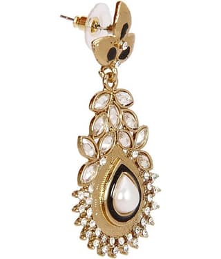 The Jewelbox Gold Pearl Brass Gold Plated Drop Earrings