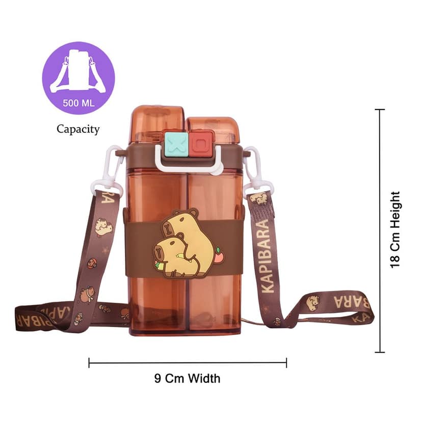Capybara Water Bottle | 2 in 1 Water Bottle | Kids School Water Bottle | Cartoon Water Bottles | Plastic Water Bottle Cartoon | Drinking Bottle | Cute Water Bottle view 3