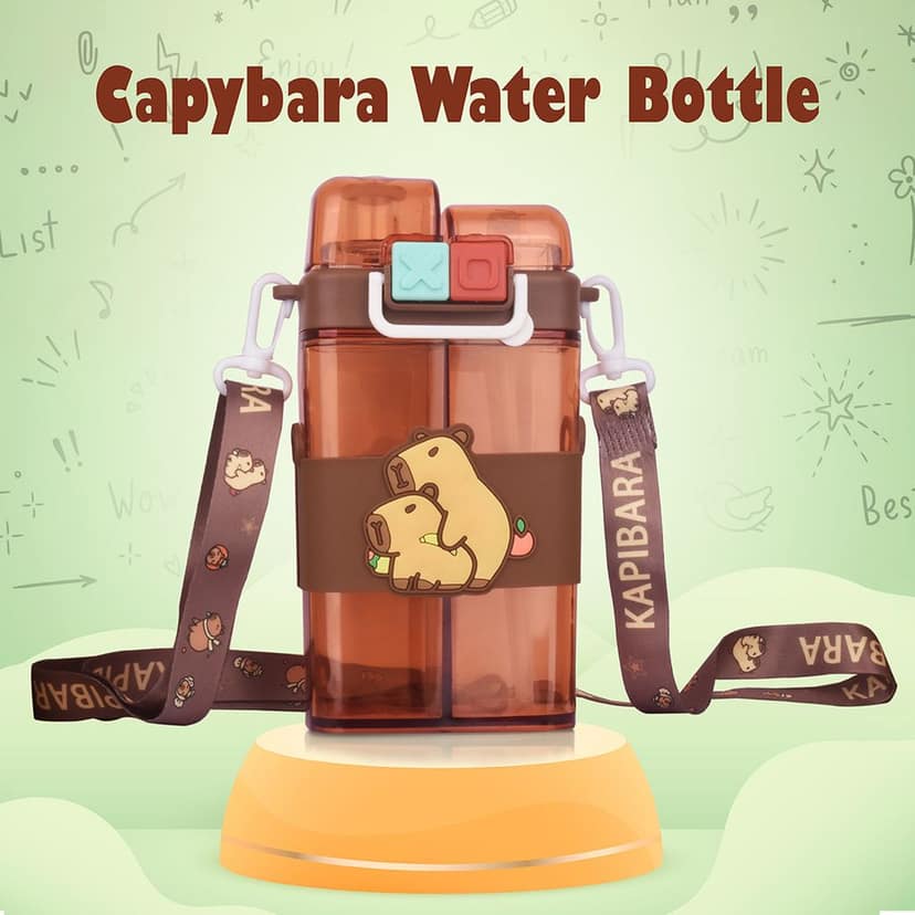 Capybara Water Bottle | 2 in 1 Water Bottle | Kids School Water Bottle | Cartoon Water Bottles | Plastic Water Bottle Cartoon | Drinking Bottle | Cute Water Bottle view 4