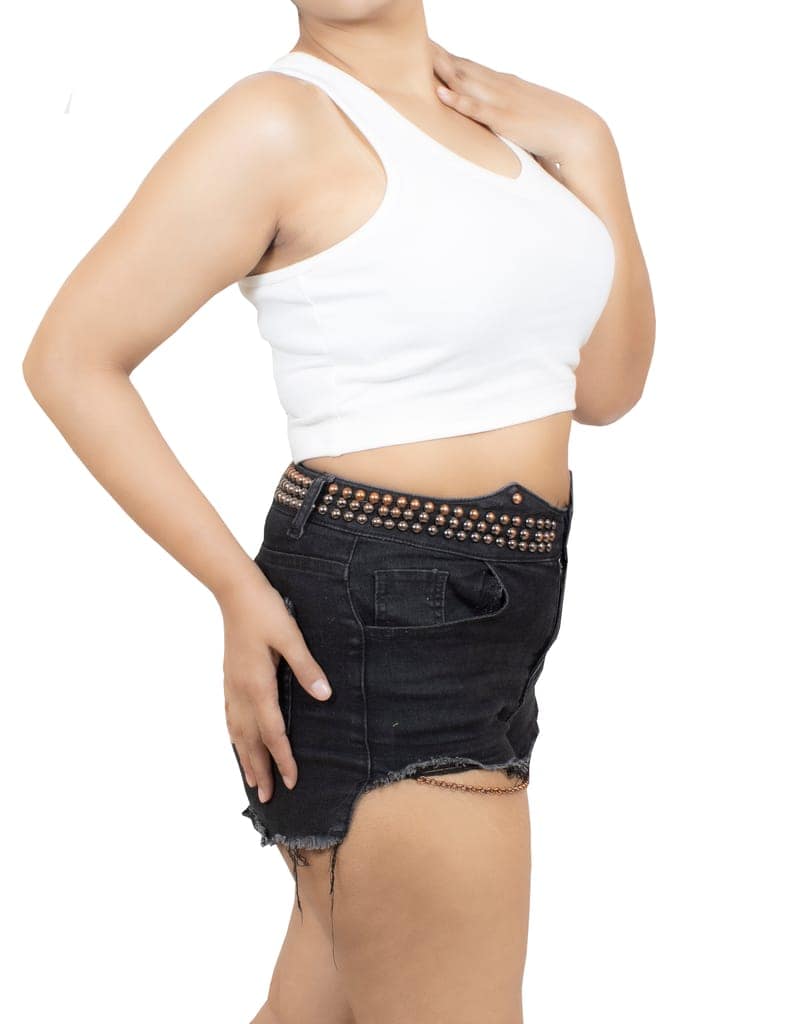 White Soft and Stretchy Cotton Knit Rib Fitted V Neck Fitted Casual and Sports Crop Top view 2