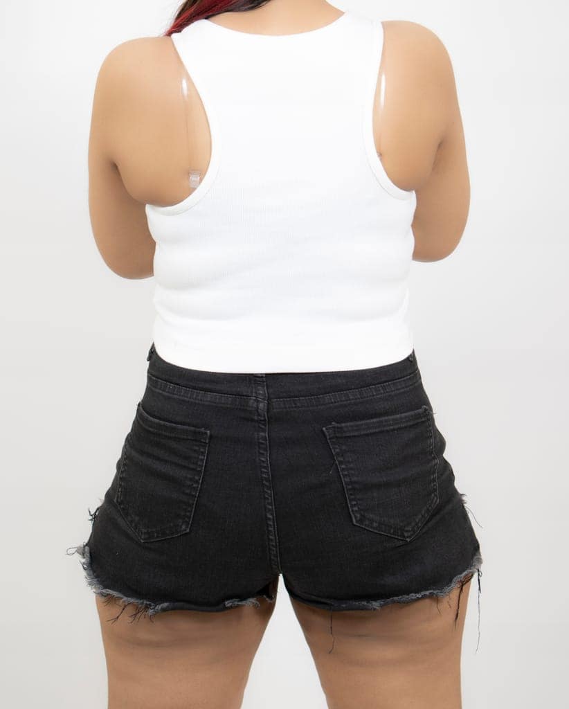 White Soft and Stretchy Cotton Knit Rib Fitted V Neck Fitted Casual and Sports Crop Top view 3