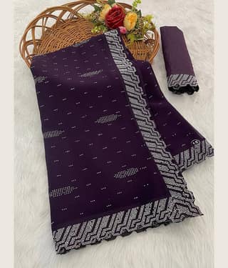 VEERAIVA Georgette Embellished Saree With Unstitched Blouse Piece ( Black )