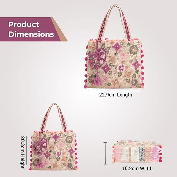 Boho Girl Whimsical Multicolor Jacquard Mini Blush Tote for Women with Adjustable Strap | Wedding Gifts For Woman view 3