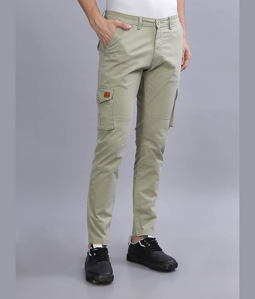 Paul Street Slim Flat Men's Cargos - Olive Green ( Pack of 1 ) view 3