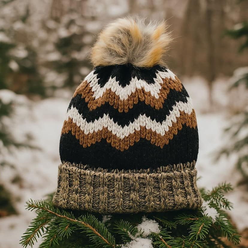 Winter Woolen Knitted Black Inside Fur Beanie Cap (1 Pc / Mix Design & Color) view 6