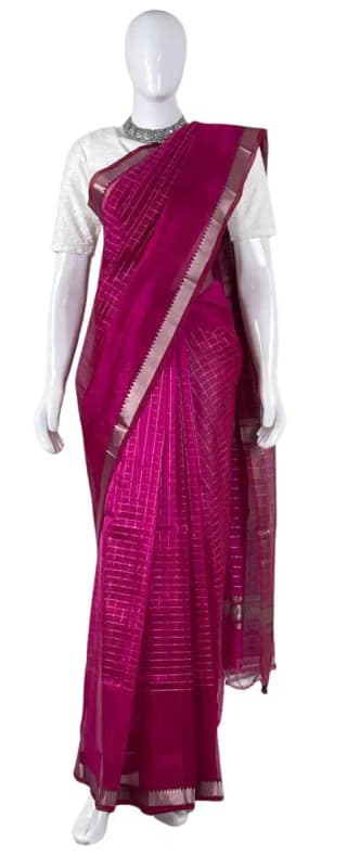 Mangalgiri Zari Checks Magenta-Andhra Silk Saree