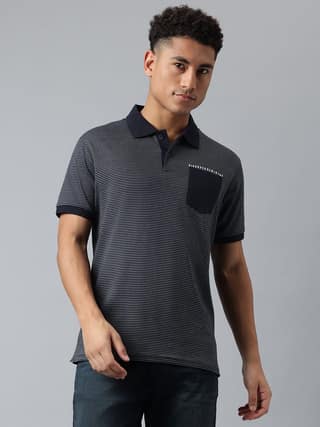 Men Navy Regular Fit Polo Neck T-Shirt