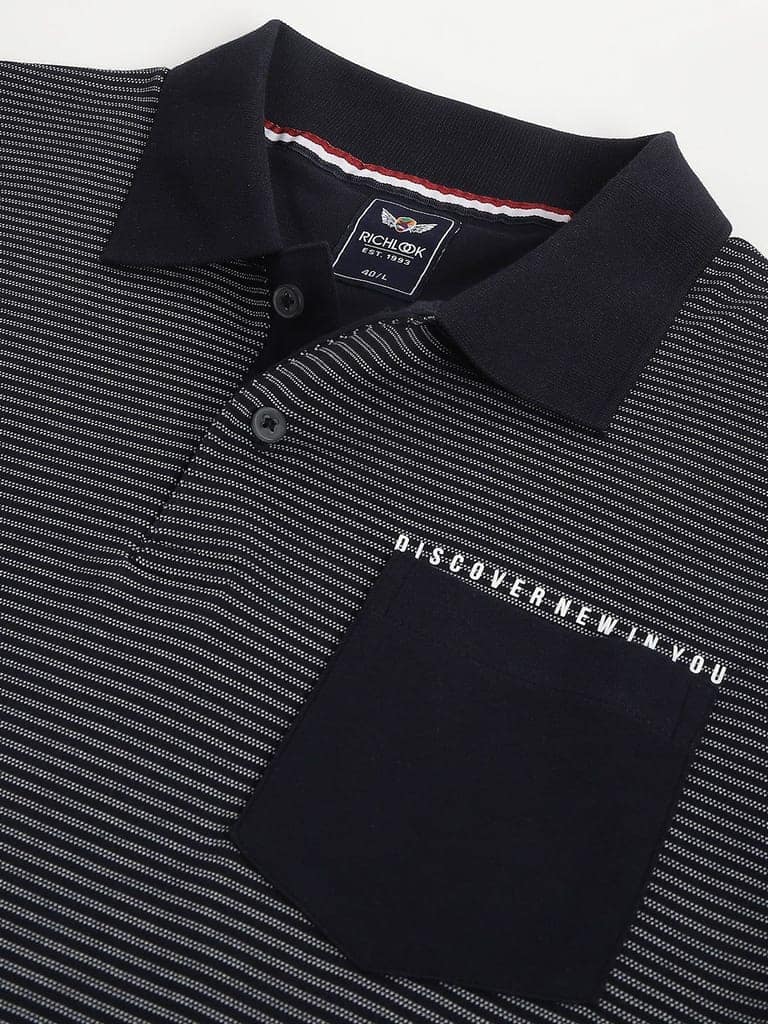 Men Navy Regular Fit Polo Neck T-Shirt view 2