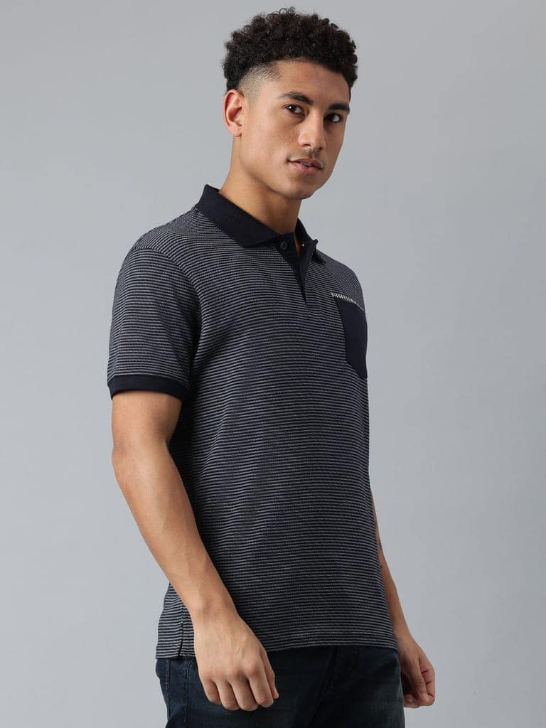 Men Navy Regular Fit Polo Neck T-Shirt view 6