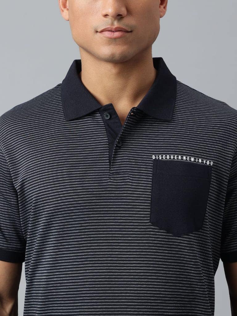 Men Navy Regular Fit Polo Neck T-Shirt view 7