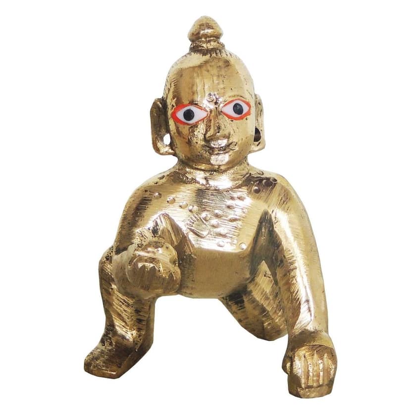 Brass Laddu Gopal God Idol Statue - Bal Krishna Home Decor, Height : 3 Inch (BSMAS871 A) view 2