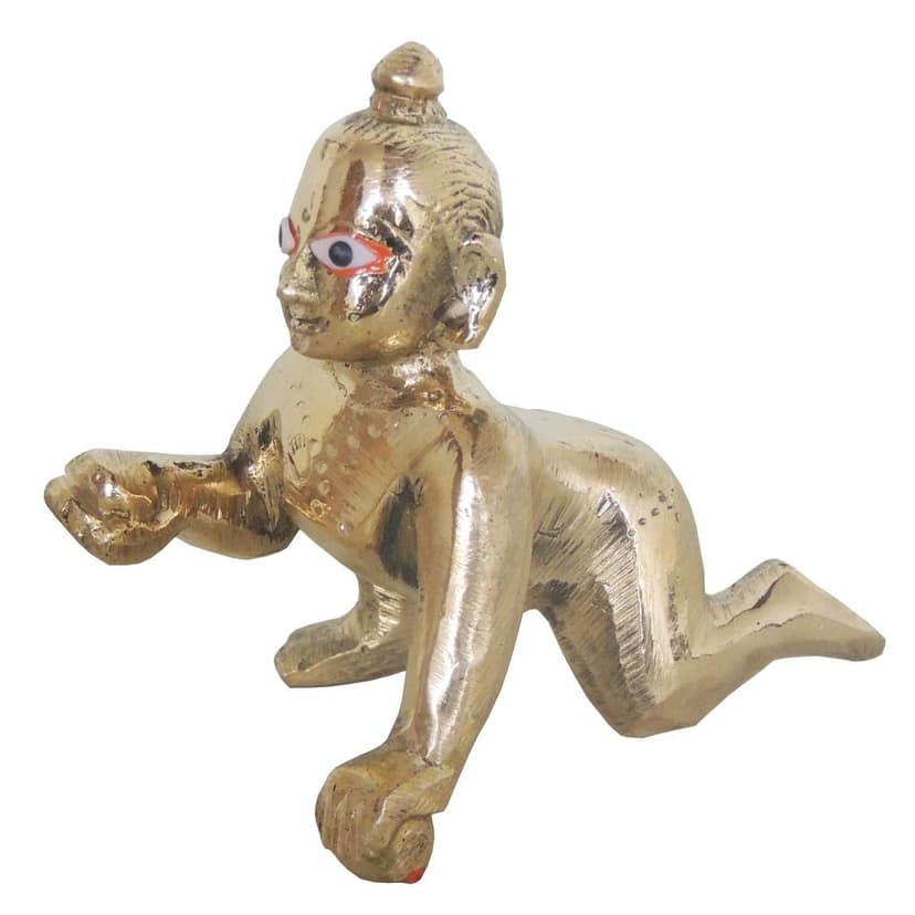 Brass Laddu Gopal God Idol Statue - Bal Krishna Home Decor, Height : 3 Inch (BSMAS871 A) view 3
