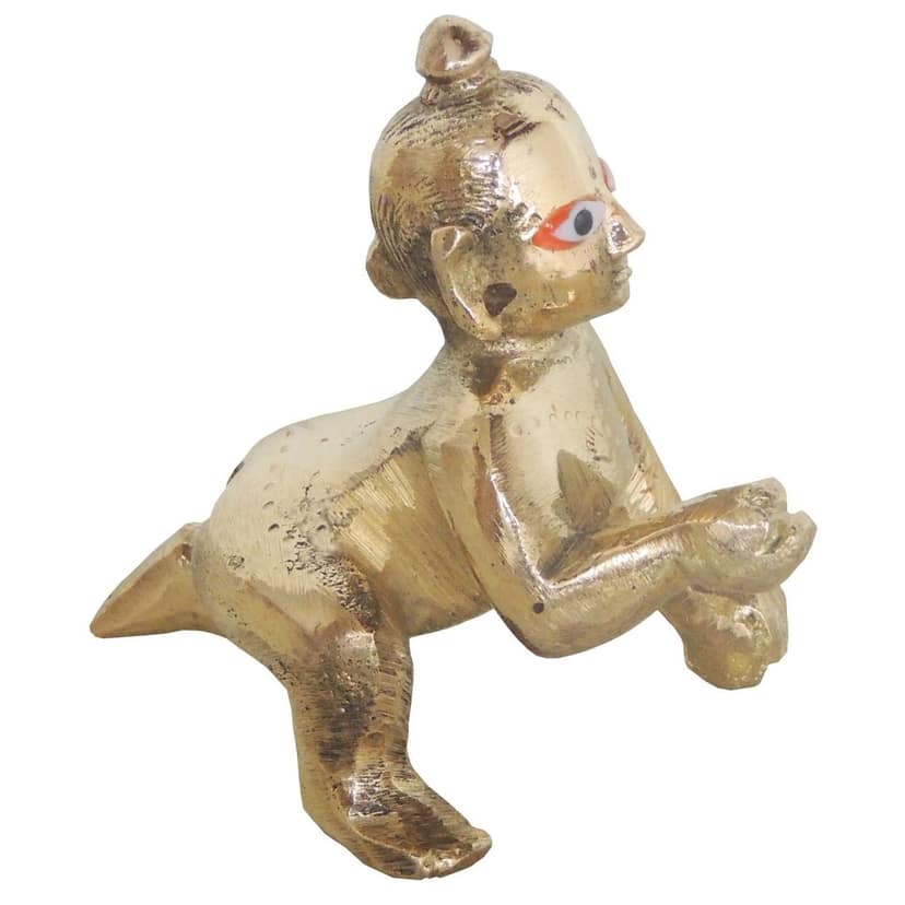 Brass Laddu Gopal God Idol Statue - Bal Krishna Home Decor, Height : 3 Inch (BSMAS871 A) view 4