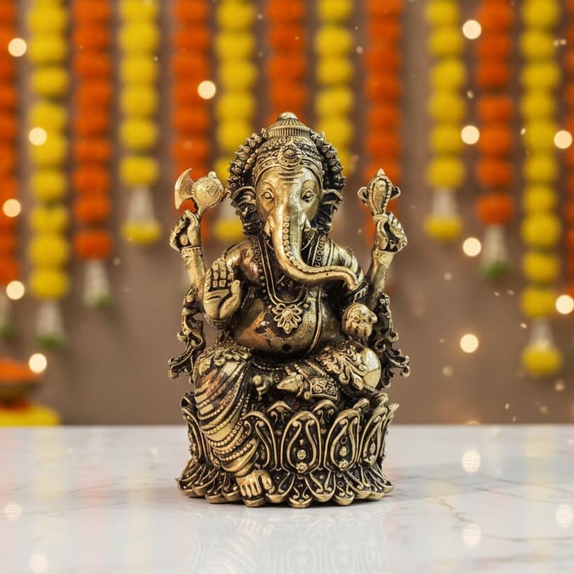 Brass Ganesh Ji Idol � Spiritual Brass Lord Ganesha Statue, Height : 4.2 Inch (BSMAS1825 G)