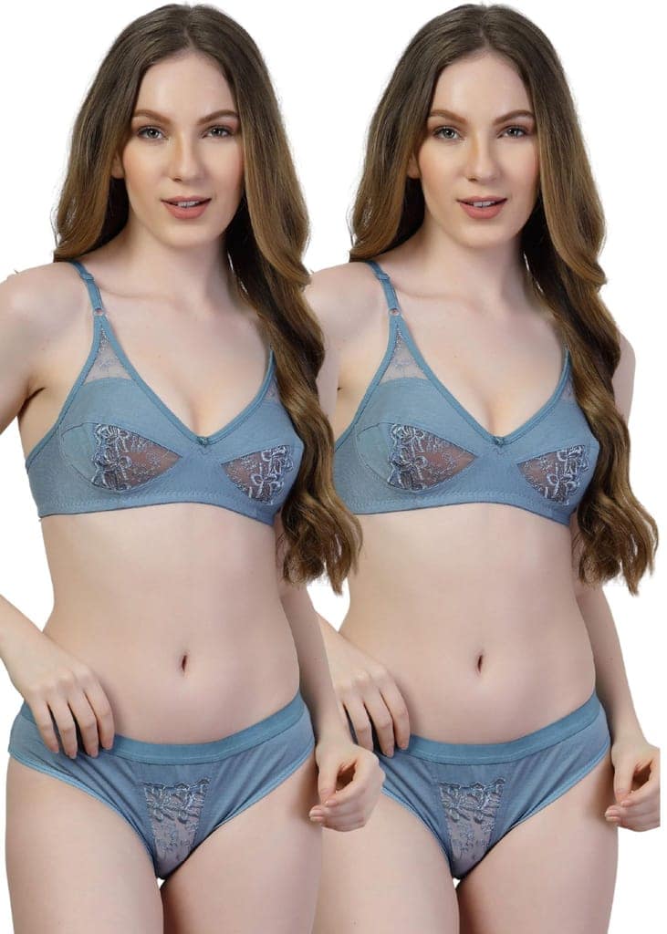 adornstar Women Cotton Lingerie Set with Solid Color Design | Non Wired and Non Padded Bra with Full Coverage Hipster Panty Set | Stylish and Soft Stretchable Fabric (Pack of 2) view 2
