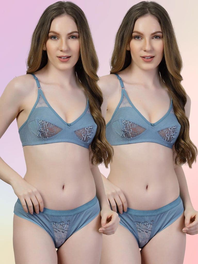 adornstar Women Cotton Lingerie Set with Solid Color Design | Non Wired and Non Padded Bra with Full Coverage Hipster Panty Set | Stylish and Soft Stretchable Fabric (Pack of 2) view 4