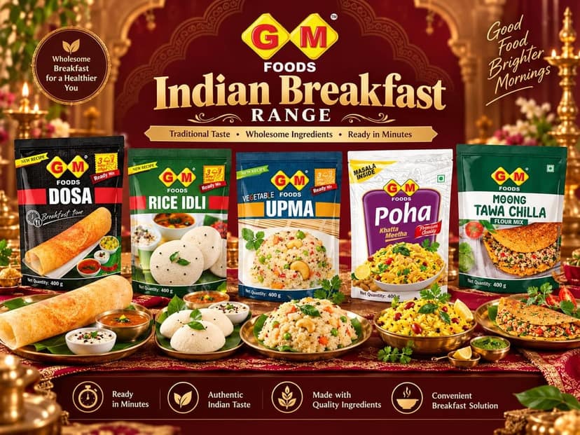 GM Foods 5-Day Breakfast Combo Pack of 5 | Dosa Mix, Rice Idli, Vegetable Upma & Moong Tawa Chilla 400g Each + Poha Khatta Meetha 500g | Ready to Cook Indian Breakfast Variety Pack | Total 2.1kg view 4