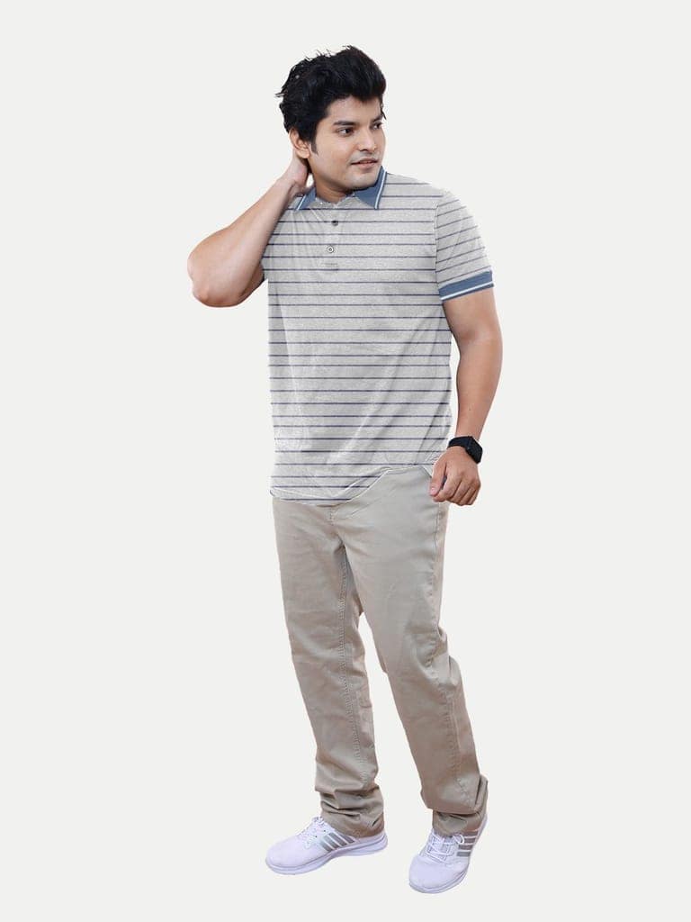 Mens Blue Fashion Striped Cotton Polo T-shirt view 2